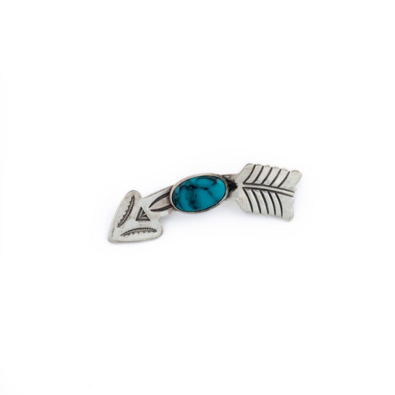 Silver 1950's Arrow Blue Turquoise Navajo Brooch P