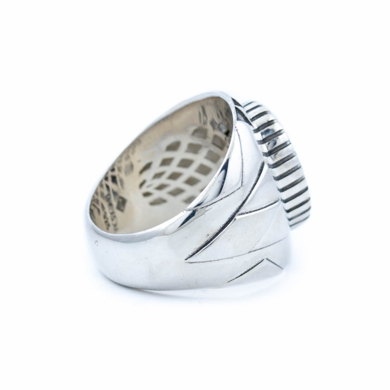 Geometric Art-Deco Delta Ring w Deep Royston Turquoise by Kingdom