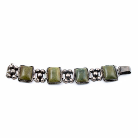 Panelled Olive Green Agate Taxco Bracelet - image 2