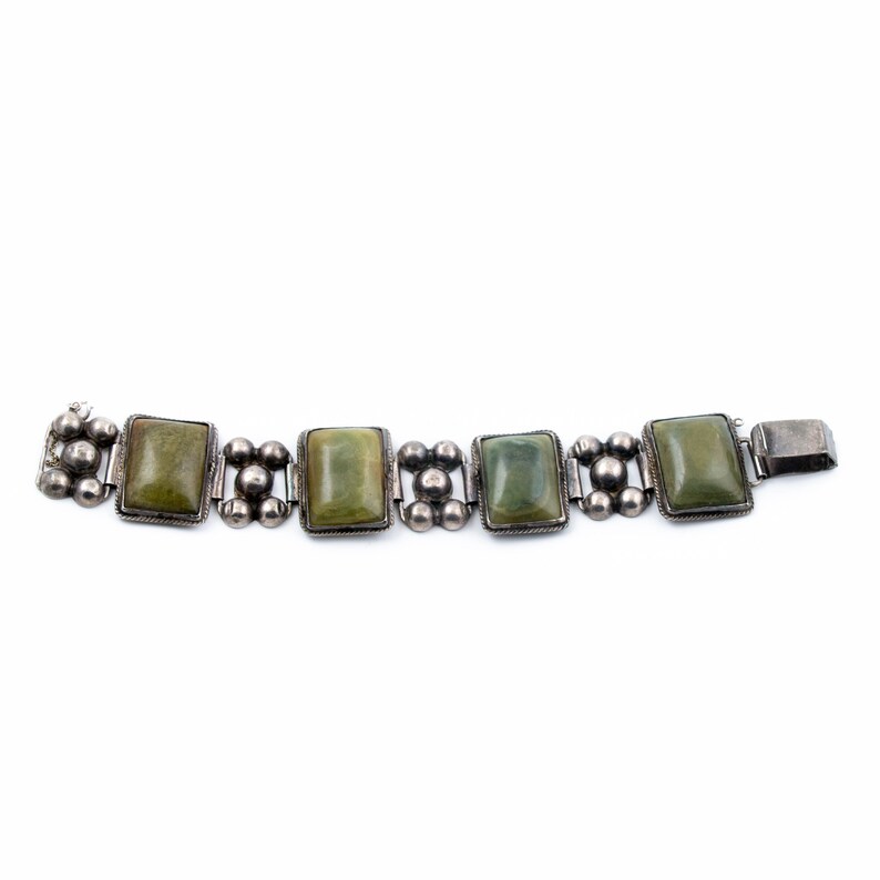 Panelled Olive Green Agate Taxco Bracelet image 2