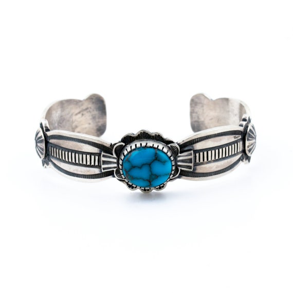 Contemporary "D. Clark" Turquoise Navajo Cuff - image 1