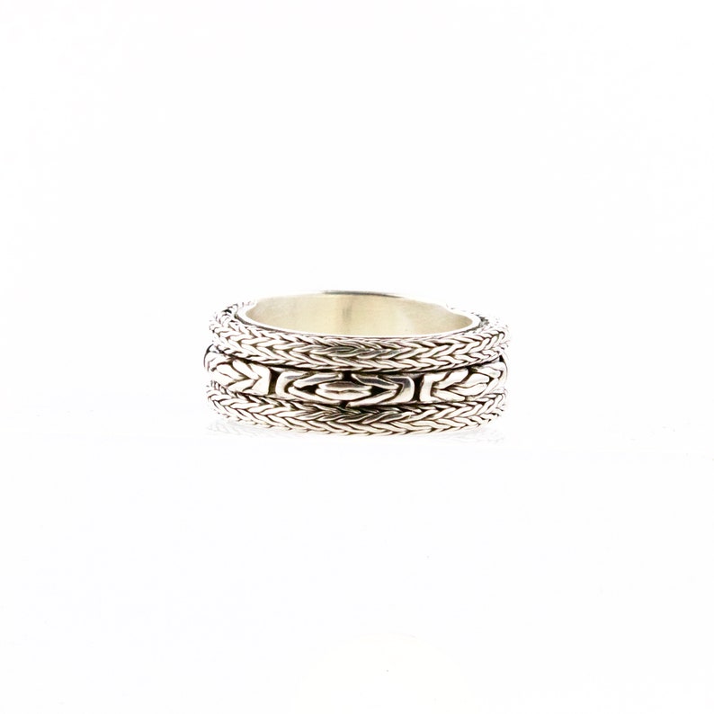 Heavy Flat Sterling Silver Bororbudur /& Snake Chain Byzantine Ring
