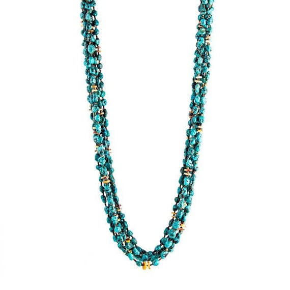 Stacked Natural Santo Domingo Turquoise Heishi Ne… - image 1