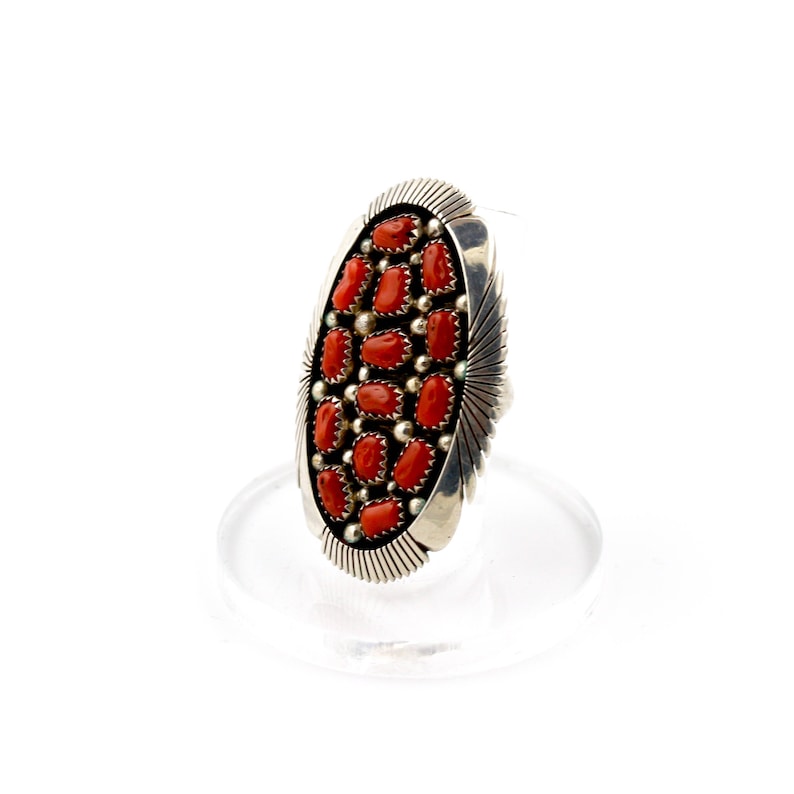 Vintage Multi-Stone Cluster Red Coral Navajo Ring