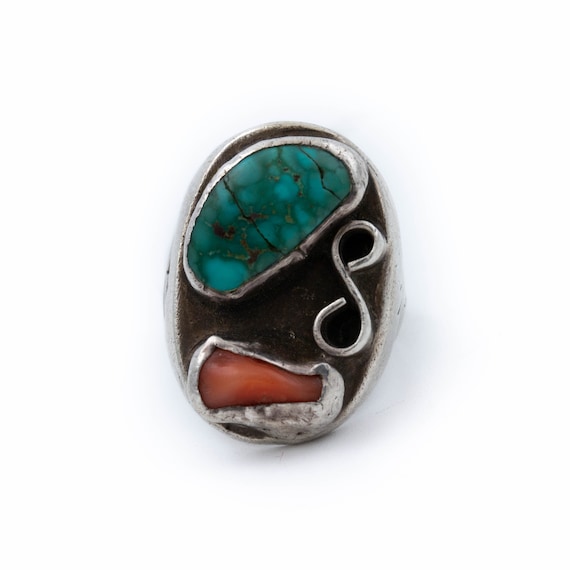 Quality Authentic Vintage Native American Navajo Chunky Coral Sterling Silver Swirl Ring Quality Authentic Vintage Native American Navajo Chunky Coral Sterling Silver Swirl Ring