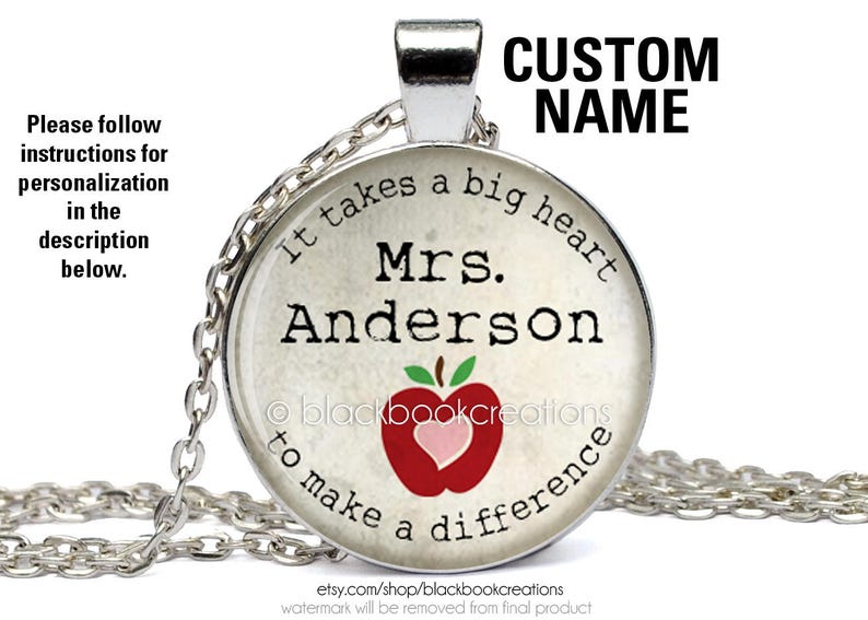 Teacher Gift Educator Jewelry Personalized Custom Teacher Appreciation Necklace It Takes A Big Heart To Make A Difference Pendant