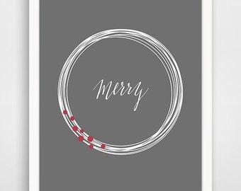 Minimalist "Merry" Christmas Wreath Print