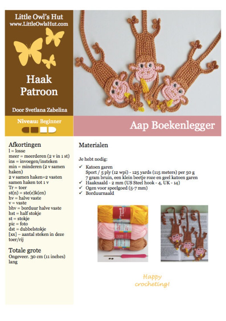 029NLY Aap Boekenlegger Amigurumi Haakpatroon PDF by Zabelina Etsy image 4