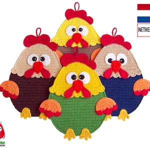 128NLY Haakpatroon - Haan decoratie of pannenlap - Amigurumi PDF file door Zabelina Etsy