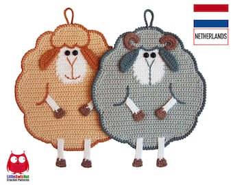 065NLY Dhr. en Mevr. Schaap pannenlappen  - Amigurumi Haakpatroon - PDF by Zabelina Etsy