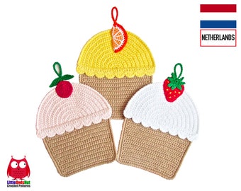 042NLY Haak Patroon Cupcakes, Decoratie of Pannenlap, Amigurumi - door Zabelina Etsy