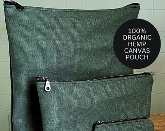 Hemp Waxed Canvas Zipper Pouch Bag | Minimalist | Project | Toiletry | Camping | Outdoor | Choose size + color