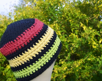 Rasta Handmade 100% Hemp crochet beanie hat | Unisex OOAK Eco Friendly | Gift for Men | Men Hat | Men Beanie | Red | Green | Yellow |