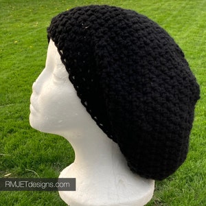 Solid Black Earthy Tam Dreadlock Hat Hippie Beanie Hat Great for Dreads Festivals Long Hair Large Unisex image 2