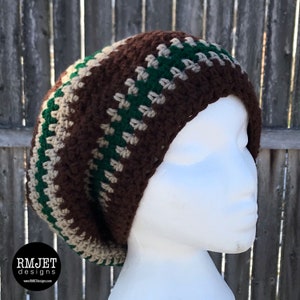 Brown Tan Green Extra Slouchy Beanie Earthy Tam Dreadlock Hat Hippie Hat Great for Dreads Festivals Long Hair Large Unisex image 3