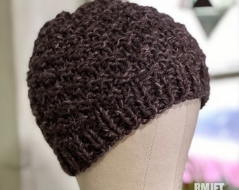 Shades of Brown Hemp Wool Textured Handmade Knit Beanie hat | unisex OOAK Eco Friendly Winter hat for Men and Women Hand Knitted