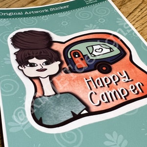 Original Artwork Happy Camper Sticker, Hiking Sticker, Outdoor Sticker, Camping, Stickers for Bullet Journal, Stickers for Planner, Gift image 2