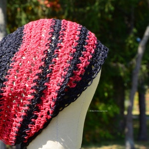 Hemp Slouchy Beanie: Black & Red Open Weave Dreadlock Tam