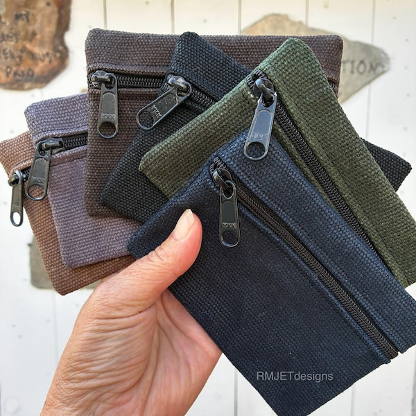Microbolso de lona 100% cáñamo orgánico encerado a mano / Cera de abeja de origen local 3x5 Cartera minimalista EDC Monedero / 18.5 oz Peso pesado / Cremallera