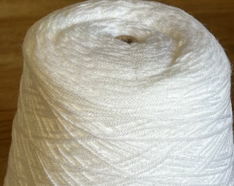 White Fingering Weight Acrylic blend Cone Yarn - Great for hand knitting machine knitting + crochet - 2564 yards - 1 lb