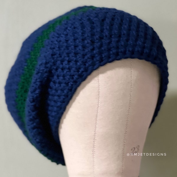 Blue and Green Earthy Tam Dreadlock Hat Hippie Beanie Hat Great for Dreads Festivals Long Hair Large Unisex Extra Slouchy