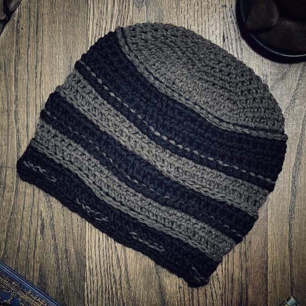 schwarz und hellbraun Hanf und Wolle gehäkelte Beanie Visor slouchy beanie hat ham | fürchten | Umweltfreundlicher Veganer