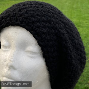 Solid Black Earthy Tam Dreadlock Hat Hippie Beanie Hat Great for Dreads Festivals Long Hair Large Unisex image 3