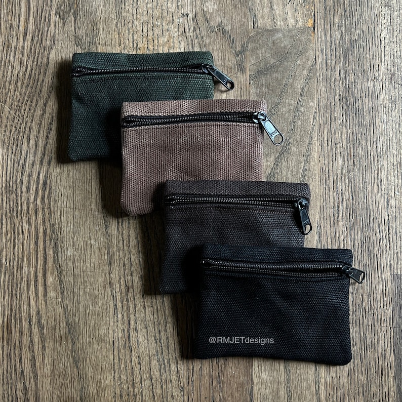 Organic 100% Hemp Waxed Canvas Zipper Micro Pouch Wallet Coin Purse Minimalist image 4