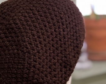 Handgemaakte bruine slouchy beanie: vegan gehaakte dreadlock tam