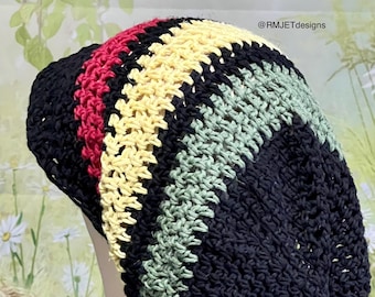 Bonnet ample en coton de chanvre : couleurs rasta estompées, dreadlock tam