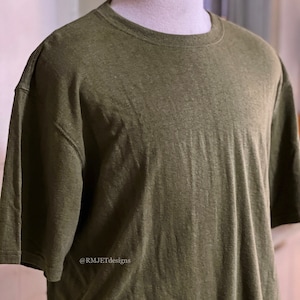 Olive Green Organic Hemp and Organic Cotton Tee Shirt T-shirt | Unisex | Eco friendly Sustainable Earth Friendly Large XL