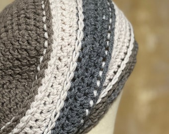 Brown Gray Tan 100% wool handmade crochet beanie hat tam | dread | Eco Friendly vegan