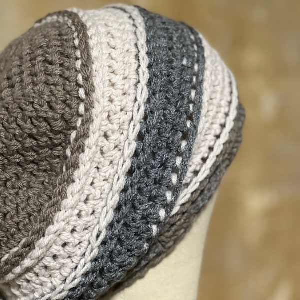 Brown Gray Tan 100% wool handmade crochet beanie hat tam | dread | Eco Friendly vegan