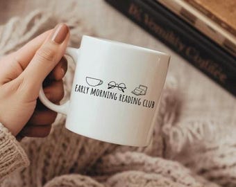 Early Morning Reading Club Ceramic Coffee Mug 11oz - simple minimal - bookish books