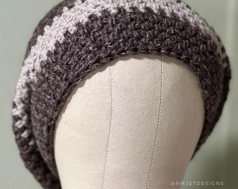 brown and cream hemp and wool crochet beanie extra slouchy beanie hat tam | dread | Eco Friendly vegan