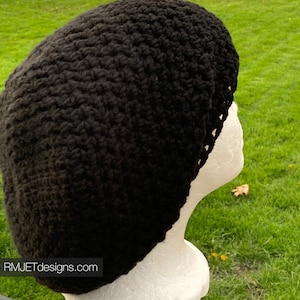 Solid Black Earthy Tam Dreadlock Hat Hippie Beanie Hat Great for Dreads Festivals Long Hair Large Unisex image 1