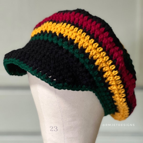 Rasta Poofy Newsboy Cap Slouchy Tam Brim Visor Hat Hippie Beanie Hat Festivals Long Hair Large Unisex Short Dreads Red Green Yellow Black