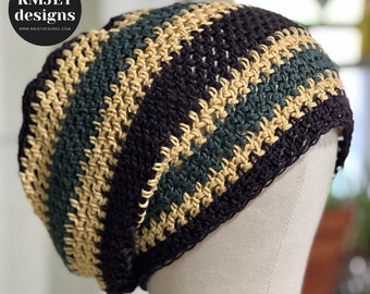 Bonnet ample en chanvre fait main : Dreadlocks au crochet marron, jaune et vert