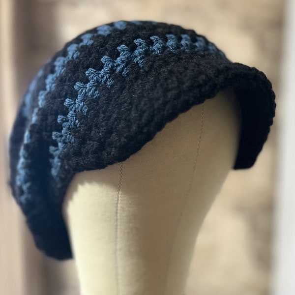 Black and Blue Extra Slouchy Visor Earthy Tam Dreadlock Hat Hippie Beanie Hat Great for Dreads Festivals Long Hair Large Unisex with Brim