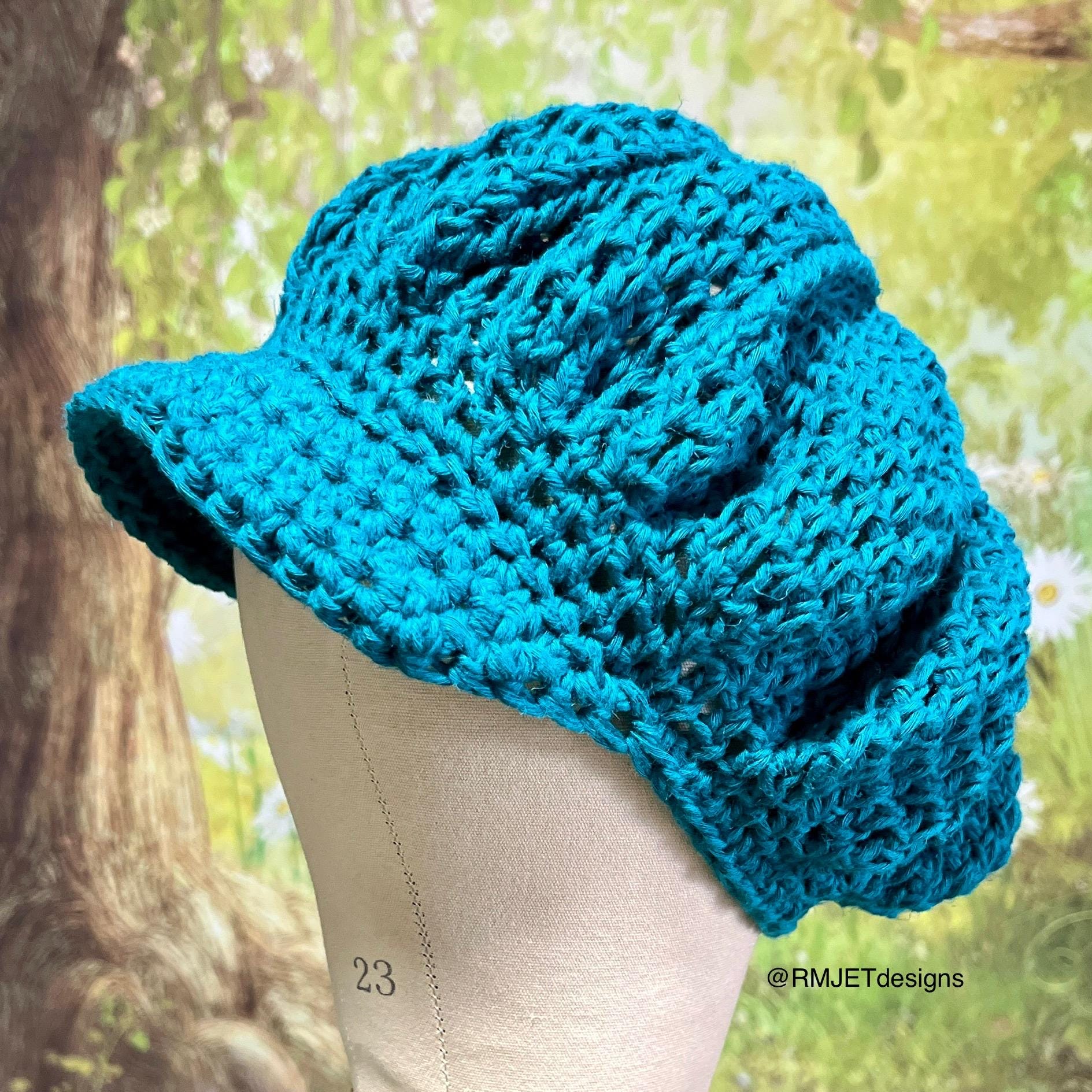 Teal Reef Slouchy Hat with a Brim OSFM premade newsboy nature boho cottage Teal Newsboy Hat - Etsy main image 3