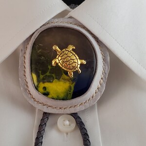 Bolo Tie for Men Western Cowboy Necktie Gift for Him Handmade From Leather and Recycled Glass Western Formal Ware Beach Necklace for Men
