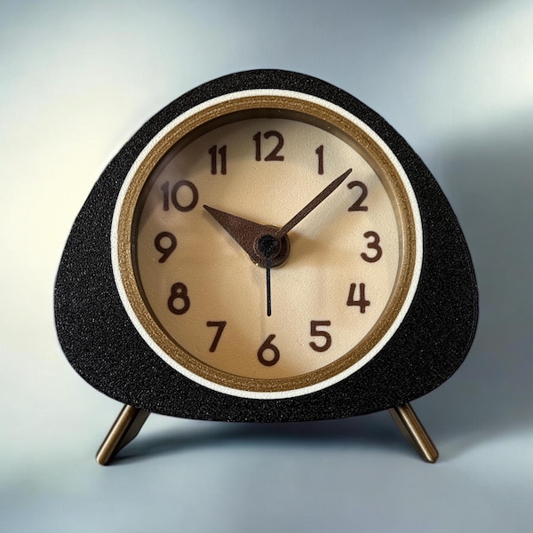 Black Desk Clock, Mid Century Modern