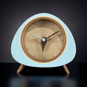 Pastel Blue Mid Century Modern Pebble Silent Desk Clock
