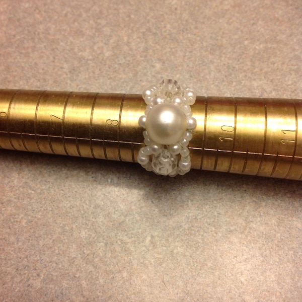 Bague avec perles • Bague avec perles • Bijoux fantaisie • Nouvelle taille de bague 8,5 • anneau métallique • bague en aluminium