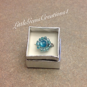 Cluster wire wrapped glass bead ring size 6 New Handmade