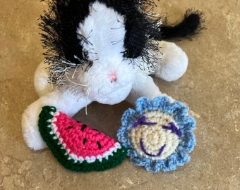 Paquete de 2 juguetes para gatos • Sandía con hierba gatera + flor • para gatos y gatitos