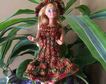Ropa para muñecas hecha a mano • Conjunto, vestido y sombrero para muñeca de moda de 11,5"