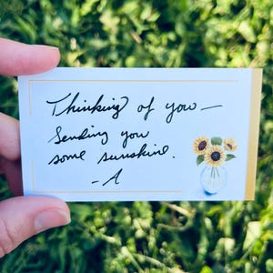 50 mini mensajes de girasoles, pequeñas impresiones en acuarela, tarjetas en blanco para loncheras, agradecimiento, simpatía, pensando en ti