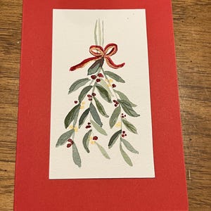 Conjunto de 4 cartões de árvore de Natal: cartão em branco aquarela original, presentes de Natal feitos em casa, Natal feito à mão
