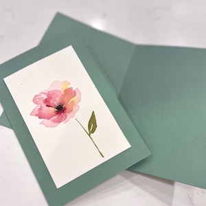 Mohn Karte: Original Aquarell Blank Karte, Lose Aquarell Mohn, Karte für Hochzeiten, Duschen, Sympathie, Geburtstag, Danke